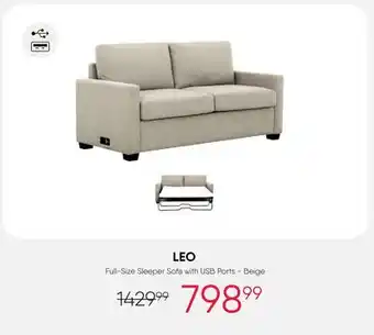 Meubles RD Leo - Full-Size Sleeper Sofa with USB Ports - Beige offer