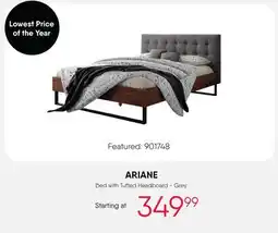 Meubles RD ARIANE Bed with Tufted Headboard - Grey offer