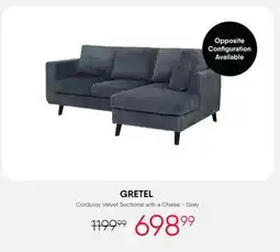 Meubles RD Gretel - Corduroy Velvet Sectional with a Chaise - Grey offer