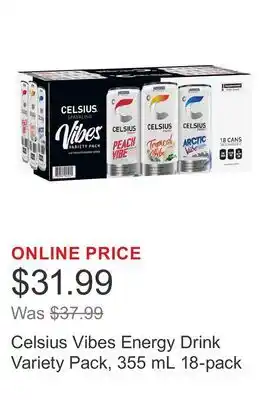 Costco Celsius Vibes Energy Drink Variety Pack, 355 mL 18-pack offer