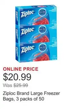 Costco Ziploc Brand Large Freezer Bags, 3 packs of 50 offer