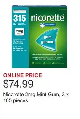 Costco Nicorette 2mg Mint Gum, 3 x 105 pieces offer