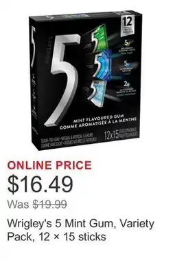 Costco Wrigley's 5 Mint Gum, Variety Pack, 12 × 15 sticks offer