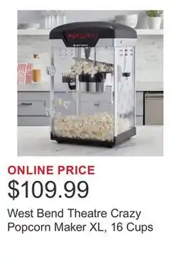 Costco West Bend Theatre Crazy Popcorn Maker XL, 16 Cups offer