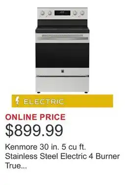 Costco Kenmore 30 in. 5 cu ft. Stainless Steel Electric 4 Burner True Convection Range with Air Fry offer