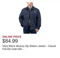 Costco Vans Men's Mcavoy Zip Station Jacket – Casual Full-Zip Coat with Collar offer