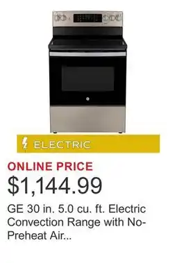 Costco GE 30 in. 5.0 cu. ft. Electric Convection Range with No-Preheat Air Fry offer