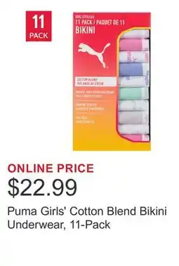 Costco Puma Girls' Cotton Blend Bikini Underwear, 11-Pack offer