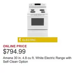 Costco Amana 30 in. 4.8 cu ft. White Electric Range with Self-Clean Option offer