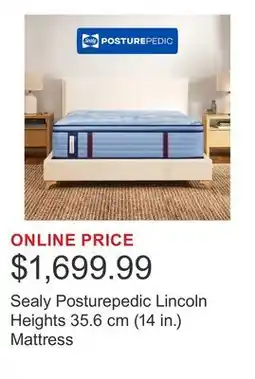 Costco Sealy Posturepedic Lincoln Heights 35.6 cm (14 in.) Mattress offer