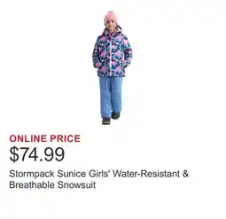 Costco Stormpack Sunice Girls' Water-Resistant & Breathable Snowsuit offer