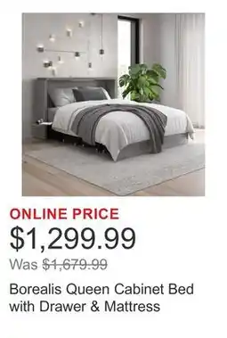 Costco Borealis Queen Cabinet Bed with Drawer & Mattress offer