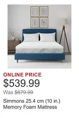 Costco Simmons 25.4 cm (10 in.) Memory Foam Mattress offer