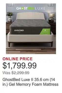 Costco GhostBed Luxe II 35.6 cm (14 in.) Gel Memory Foam Mattress offer