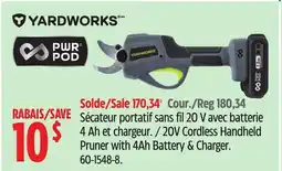 Canadian Tire Yardworks 20V Cordless Handheld Pruner with 4Ah Battery & Charger offer