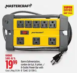 Canadian Tire Mastercraft 8-Outlet Power Bar with 6´ Cord offer