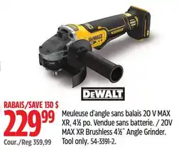 Canadian Tire DEWALT 20V MAX XR Brushless 41⁄2˝ Angle Grinder offer