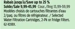 Canadian Tire Rainfresh Selected Water Filtration Cartridges offer