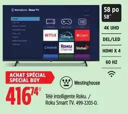 Canadian Tire Westinghouse 58 Roku Smart TV offer