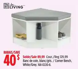 Canadian Tire Corner Bench, White/Grey offer
