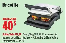 Canadian Tire Breville Adjustable Grilling Height Panini Maker offer
