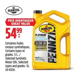 Canadian Tire Pennzoil Selected types and grades offer