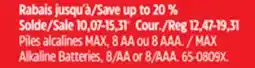 Canadian Tire Energizer MAX Alkaline Batteries, 8/AA or 8/AAA offer
