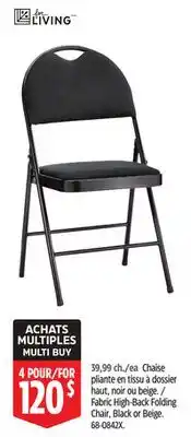 Canadian Tire For Living Fabric High-Back Folding Chair, Black or Beige offer