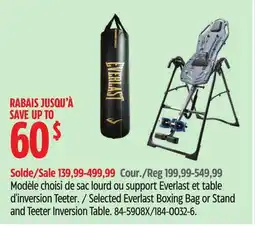 Canadian Tire Selected Everlast Boxing Bag or Stand and Teeter Inversion Table offer