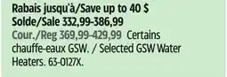 Canadian Tire Selected GSW Water Heaters offer