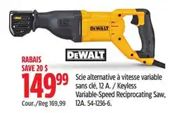 Canadian Tire DEWALT Keyless Variable-Speed Reciprocating Saw, 12A offer