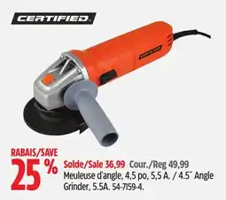 Canadian Tire Certified 4.5˝ Angle Grinder, 5.5A offer