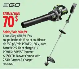 Canadian Tire EGO POWER+ 56 V 15 Trimmer & 530CFM Blower Combo with 2.5Ah Battery & Charger offer