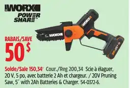 Canadian Tire Worx 20V Pruning Saw, 5 with 2Ah Batteries & Charger offer