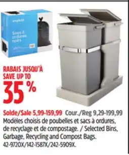 Canadian Tire Selected Simplicite Bins, Garbage, Recycling and Compost Bags offer