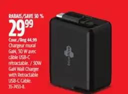 Canadian Tire Blue Hive 30W GaN Wall Charger with Retractable USB-C Cable offer