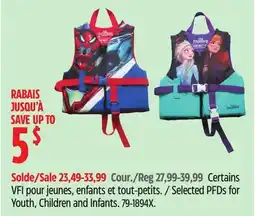 Canadian Tire Selected PFDs for Youth, Children and Infants offer