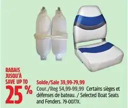 Canadian Tire Selected Boat Seats and Fenders offer