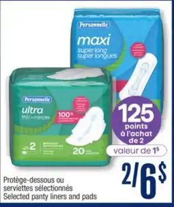Jean Coutu Personelle Selected panty liners and pads offer