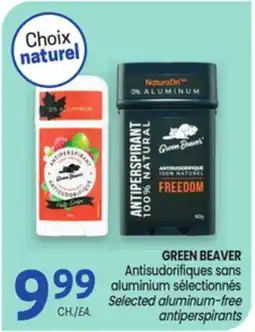 Uniprix GREEN BEAVER Antisudorifiques sans aluminium sélectionnés/ Selected aluminum-free antiperspirants offer