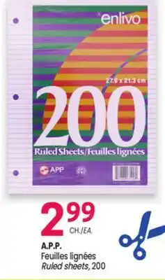 Uniprix A.P.P. Feuilles lignées / Ruled sheets offer