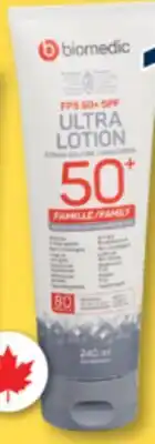 Familiprix Biomedic sunscreen ultra lotion SPF50+ family 240ml offer