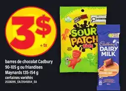 Maxi BARRES DE CHOCOLAT CADBURY, 90‑105 G, FRIANDISES MAYNARDS, 135‑154 G offer