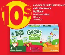 Maxi COMPOTE DE FRUITS GOGO SQUEEZ OU FRUITS EN COUPE DEL MONTE, 12/16 UN offer