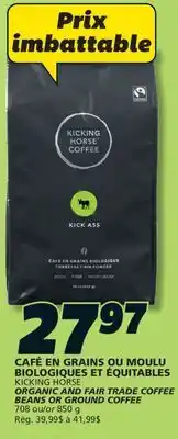 IGA KICKING HORSE ORGANIC AND FAIR TRADE COFFEE BEANS OR GROUND COFFEE offer