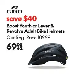 Sport Chek GIRO BOOST YOUTH OR LEVER & REVOLVE ADULT BIKE HELMETS offer