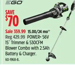 Canadian Tire POWER+ 56V 15 Trimmer & 530CFM Blower Combo with 2.5Ah Battery & Charger offer