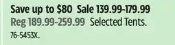 Canadian Tire Outbound Selected Tents offer