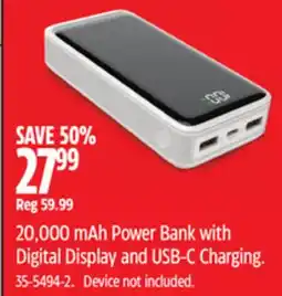 Canadian Tire Bluehive 20,000 mAh Power Bank with Digital Display and USB-C Charging offer