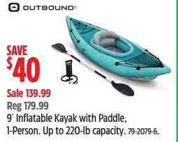 Canadian Tire OUTBOUND 9' Inflatable Kayak with Paddle, 1-Person offer